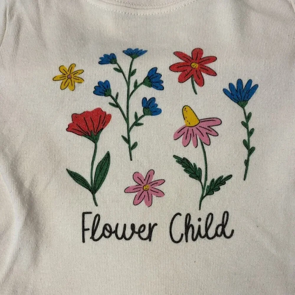 Old Navy Cream Flower Child Floral T-Shirt and Shorts Set Sz 6-12 months Spring